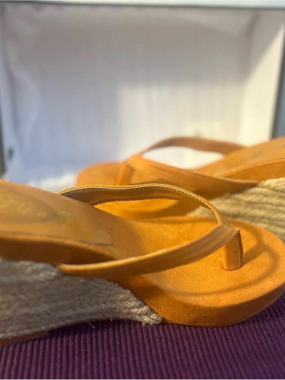 Loeffler Randall Orange Suede Espadrille Wedge Thong Sandals